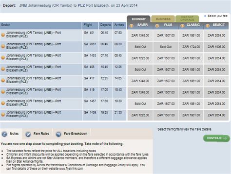 south african airline ticket prices